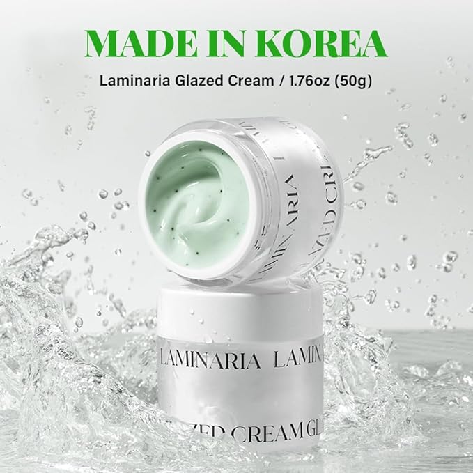 SHIONLE Laminaria Glazed Cream 1.76oz (50g) | Korea Sea Kelp Face Lightweight Moisturizing Cream | Deep Hydration Soothing Plump Firm Soft Smooth Glowy Skin | Daily Korean Skin Care for All Skin Type