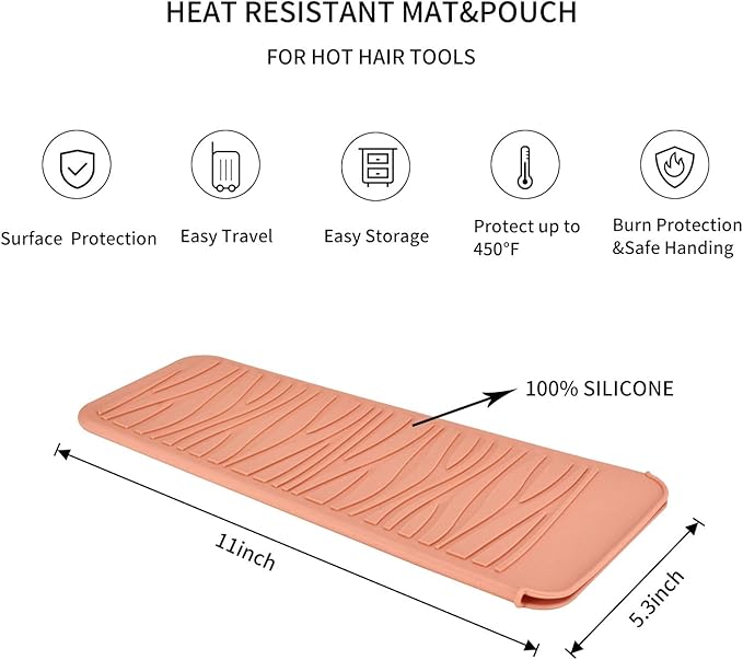 Silicone Heat Resistant Travel Mat Pouch for Straighteners, Curling Wands, Flat Irons and Hair Styling Tools