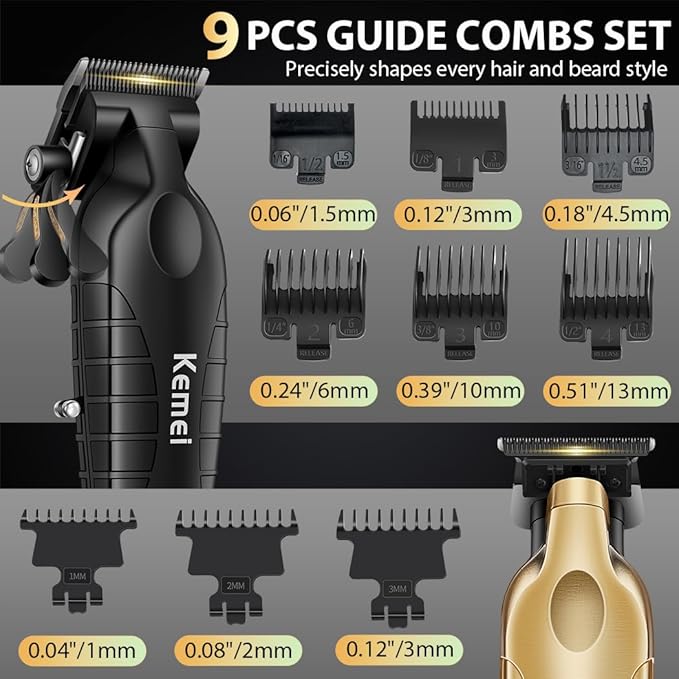 KEMEI Hair Clippers for Men Professional, Barber Clippers and Trimmers Set, Foil Shaver for Men,Cordless Hair Clippers and Barber Kit, Hair Cutting Kit, KM-2293Gold, KM-PG2290D, KM-T95