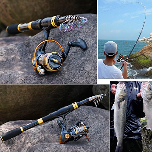 Fishing Rod Reel Combos Carbon Fiber Telescopic Fishing Pole with Spinning Reel for Travel Saltwater Freshwater Fishing (Only Fishing Rod and Reel / 8.86 ft)