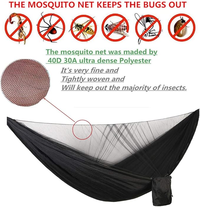 Camping Hammock with Rain Fly Tarp Mosquito Net Heavy Duty Tree Straps Portable - Image 2