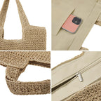 Straw Beach Tote Bag (Beige)