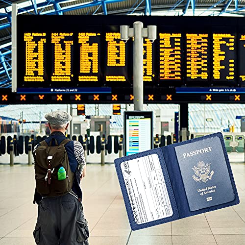 2 Pack Passport covers and Vaccine Card Holder PU Leather Passport Wallet Vaccine Case Protector Slot Travel Passport Wallets for Women & Men (Blue)