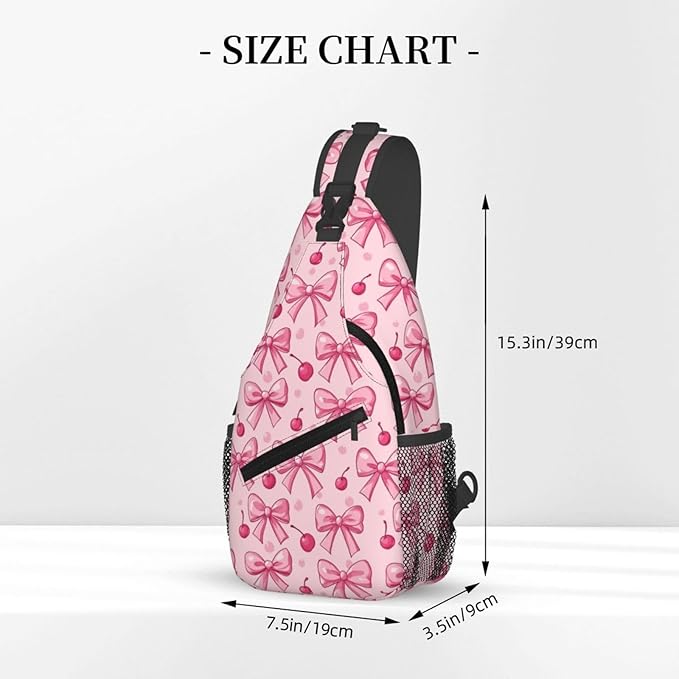 SUPLUCHOM Sling Bag Pink Bows Cherry Hiking Daypack Crossbody Shoulder Backpack - Image 3
