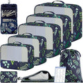 9 Set Packing Cubes with Packing List Luggage Packing Organizers for Travel Accessories (Navy leaf)