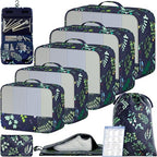 9 Set Packing Cubes with Packing List Luggage Packing Organizers for Travel Accessories (Navy leaf)