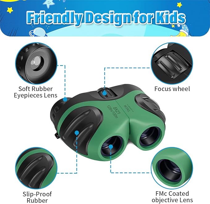 Easter Gifts for 3-12 Years Old Boys, VNVDFLM Compact 8x21 Shock Proof Green - Image 3