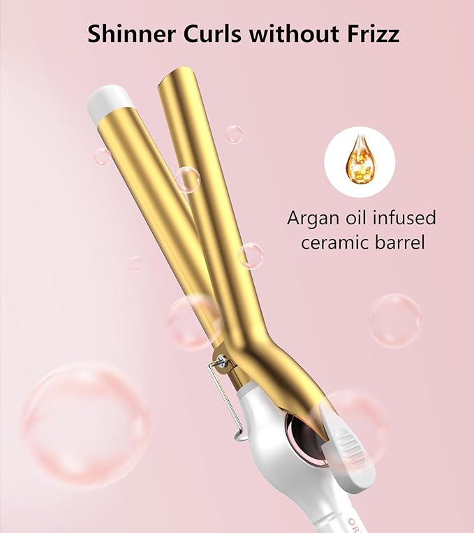 Digital Ceramic Curling Iron - 1 Inch Barrel for Bouncy Curls & Waves, Argan Oil Infused, Dual Voltage, Fast Heat Up