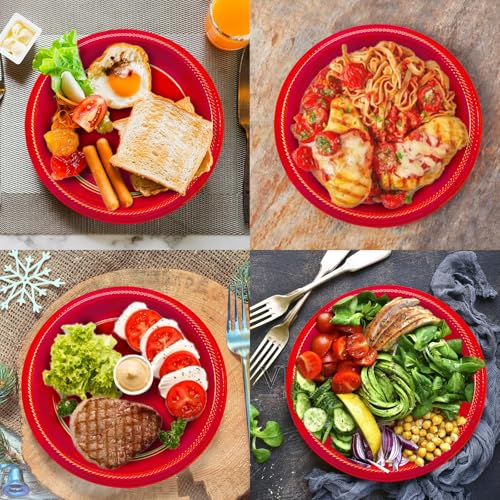 50 Pcs Red Plastic Plates 10 inch (Red / 50 Pcs)