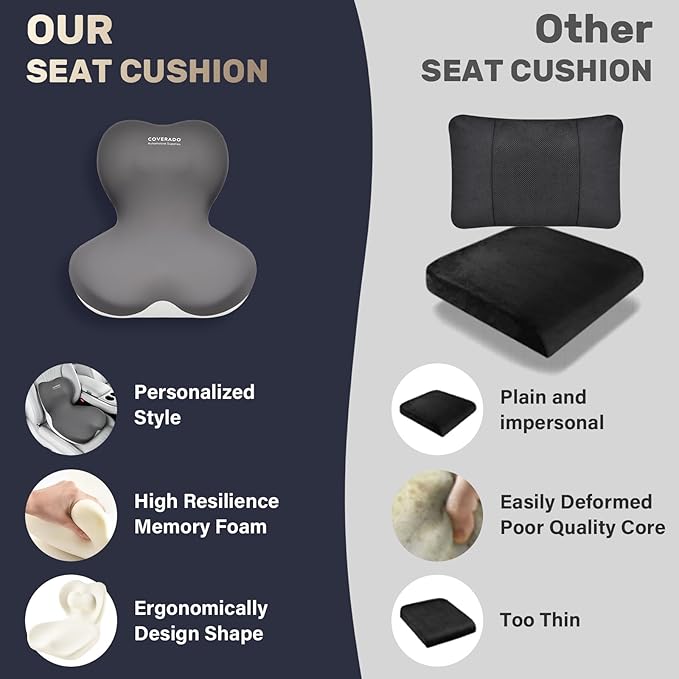 Coverado Car Seat Cushion and Lumbar Support Pillow One Piece, Memory Foam - Image 9
