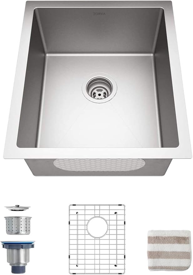 TORVA 15 x 17 Inch Undermount Kitchen Sink, Premium 304 Stainless Steel Bar Sink by TORVA