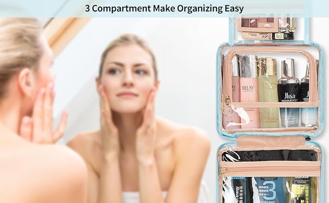 CUBETASTIC Hanging Travel Toiletry Bag, Transparent 3 Comparment Small Travel - Image 8