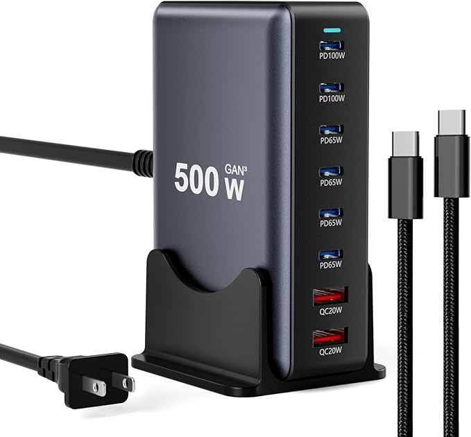 500W Fast Charging 8 Port USB C Charger Block by Unknown