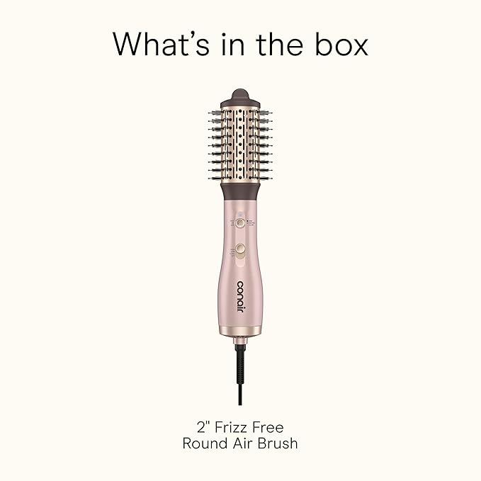 Infiniti PRO CONAIR 2" Frizz Free Round Air Brush, Hot Brush with Titanium Ceramic Technology, Ionic Control, and Detangling Bristles for Gentle Drying and Added Shine, Rose Gold