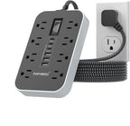 Power Strip Surge Protector- 5FT Flat Plug Extension Cord, 8 AC Outlet& 6 USB by POPOWELL