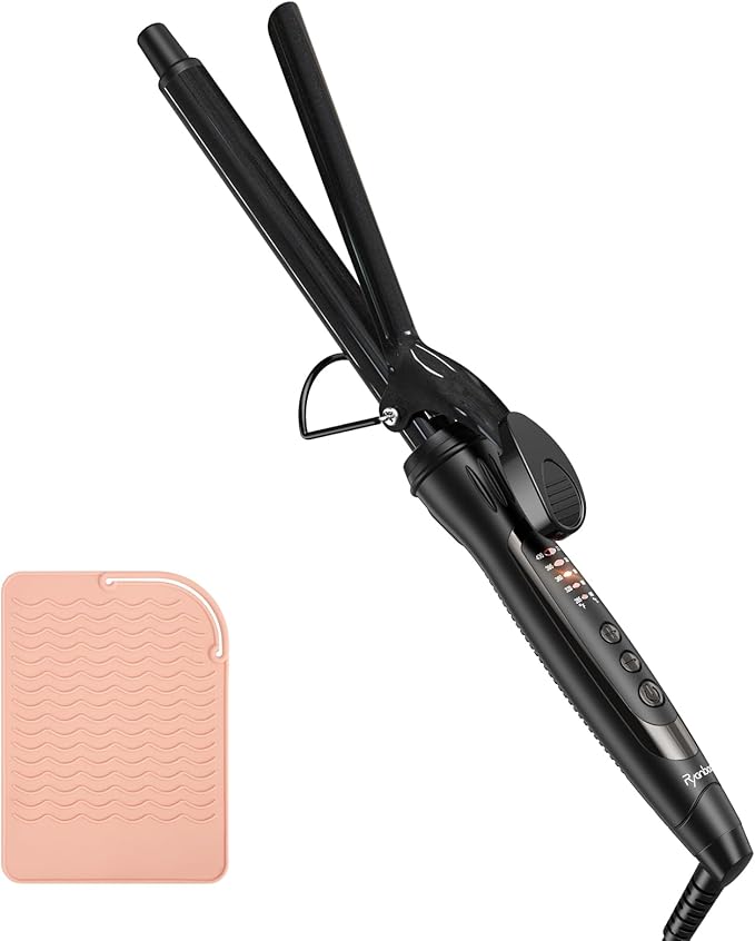 0.75 Inch Curling Iron, 5 Temperature Settings, Professional Spring Hair Iron for All Hair Types, Max 430℉ with Heat Resistant Mat (3/4 Inch Black)