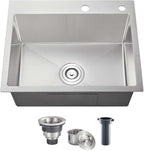 POPFLY 24×18 Inch Drop in Kitchen Sink, Topmount Handmade Single Bowl 18 Gauge by POPFLY