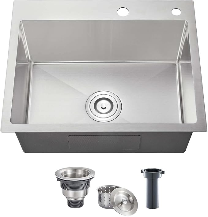 POPFLY 24×18 Inch Drop in Kitchen Sink, Topmount Handmade Single Bowl 18 Gauge by POPFLY