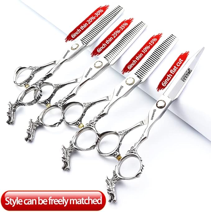 Sharonds 6/7 inch Professional Hair Cutting Scissors Set Hair Cutting Scissors Thinning Teeth Shears Set,Sliver Scissors,Barber,Salon,Hairdressing Scissors Kit,Japanese 440C Scissors (6-inch 4pc-A)