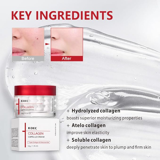 KOEC Deep Triple Collagen Capsule Cream,Face Moisturizer with Niacinamide,Hydrating & Firming Tightening Daily Face Cream Korean Skincare Stocking Stuffers for Women 1.76 FL OZ