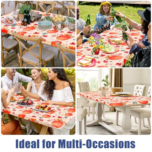2 Pack Rectangle Spandex 8FT Elastic Fitted Thanksgiving Tablecloth (Orange & Beige / 96" x 30" (Rectangular))