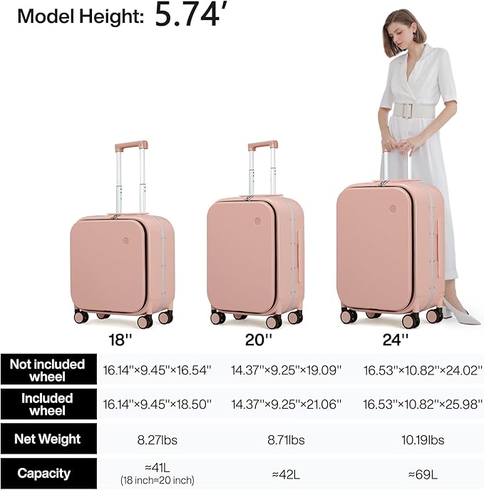 mixi Carry On Luggage, Travel Rolling Luggage Aluminum Frame PC Hardside - Image 6