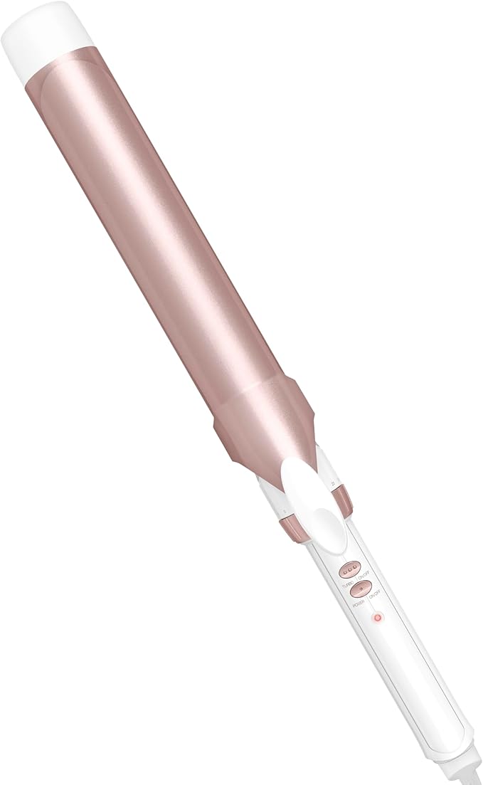 Conair Double Ceramic 1 ½-Inch Long Barrel Curling Iron, 1 ½-Inch Barrel Creates Soft Waves, Hair Waver for Use on Medium & Long Hair, White/Rose Gold