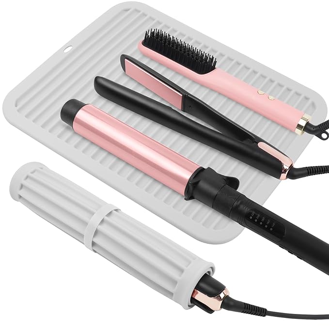 Oversize Silicone Heat Resistant Mat, Professional Hot Hair Tools Mat for Curling Iron, Flat Iron, Hair Straightener, Portable Hot Pad Cover with Velcro for Travel Home Salon(14.2" x 11.0")