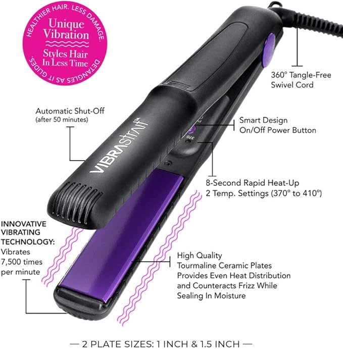 Essential Vibrating Ceramic Flat Iron, 1-Inch | Fast, Frizz-Free Ceramic Hair Straightener | Easy, Gentle Glide for Waves, Curls, Smooth Hair | Professional Hair Styling Tools
