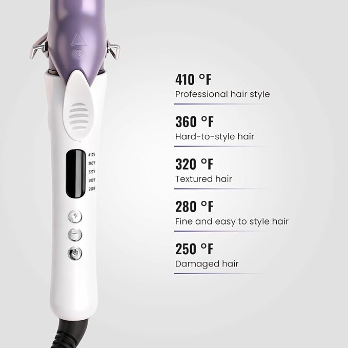 1 Inch Ceramic Curling Iron - Long Barrel Fast Heating Curling Wand, Dual Voltage 110-240V Travel,5 Adjustable Heat Settings & Automatic Shut-Off, Professional Hair Curler for Long-Lasting Curls