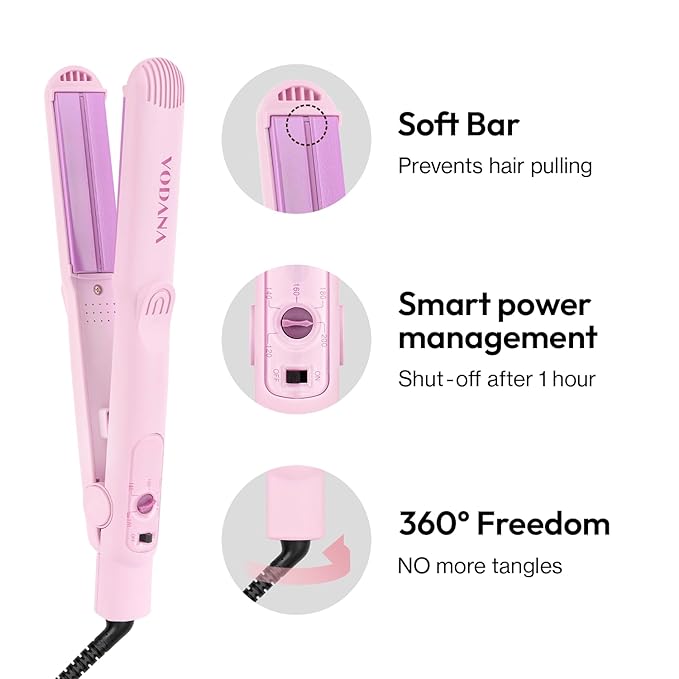VODANA Professional Softbar Flat Iron - Ceramic Straightener with Patented Silicone Bar, Smooth & Quick Styling, Healthy Hair Solution, Dual Voltage for Worldwide Use(1 inch, Lavender)