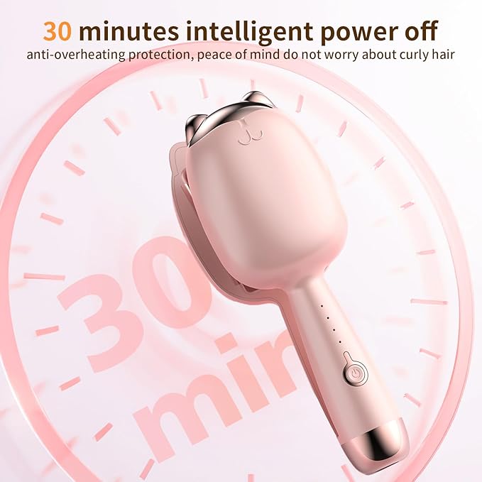 Crimper Hair Tool, Beach Waves Curling Wand,Ionic Hair Waver with 1.26 Inch Double Barrel for Women，Easy to Use，Four-Speed Adjustment and Automatic Power-Off,Pink