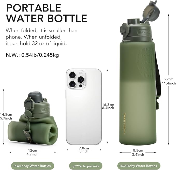 TakeToday Collapsible Water Bottles 32oz, Foldable Travel Water Bottle - Image 5