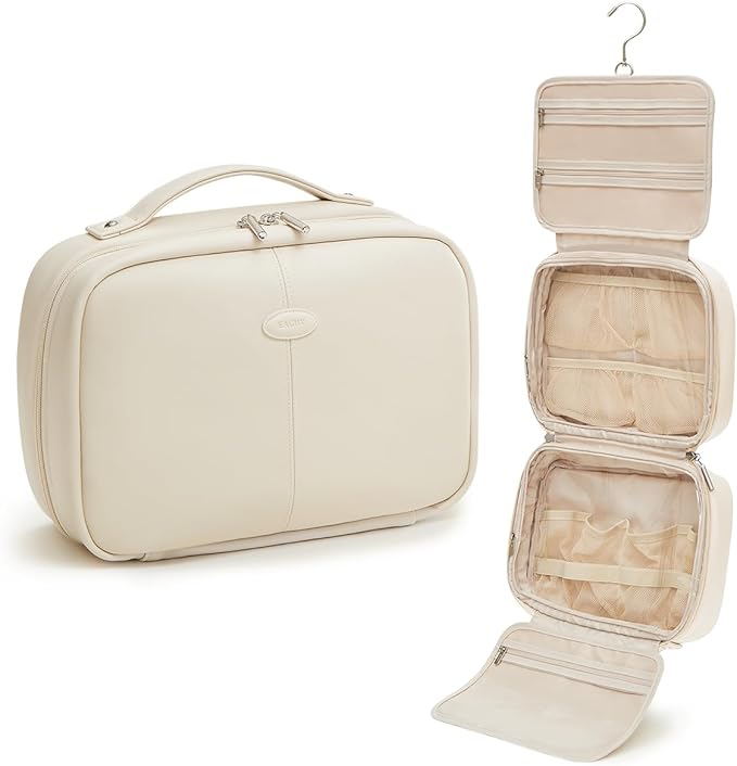 EACHY Toiletry Bag with Hanging Hook, Travel Makeup Bag PU Leather Cosmetic Bags by EACHY