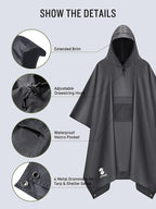 SaphiRose Extra Thick Hooded Rain Poncho Double Layer Waterproof Raincoat Jacket - Image 4