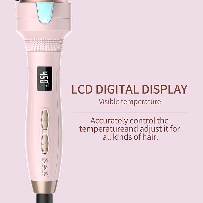 K&K 1 1/2 Inch Ceramic Tourmaline Ionic Heated Round Brush Curling Brush Creates Blowout Look -Creates Root Volume & Loose Curls Volume Curls Dual Voltage Hair Styling Tool (Pink, 1.5 Inch)