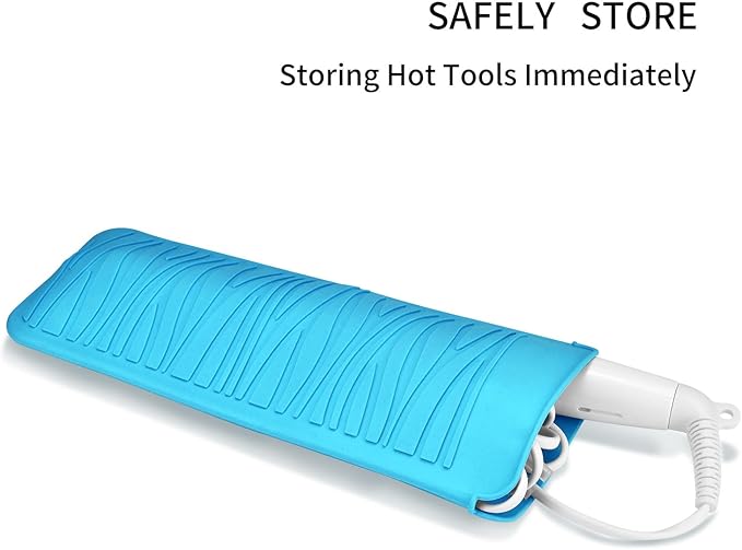 Silicone Heat Resistant Travel Mat Pouch for Hair Straighteners, Curling Irons, Wands, and Hot Styling Tools (Sky Blue) 1 Pack