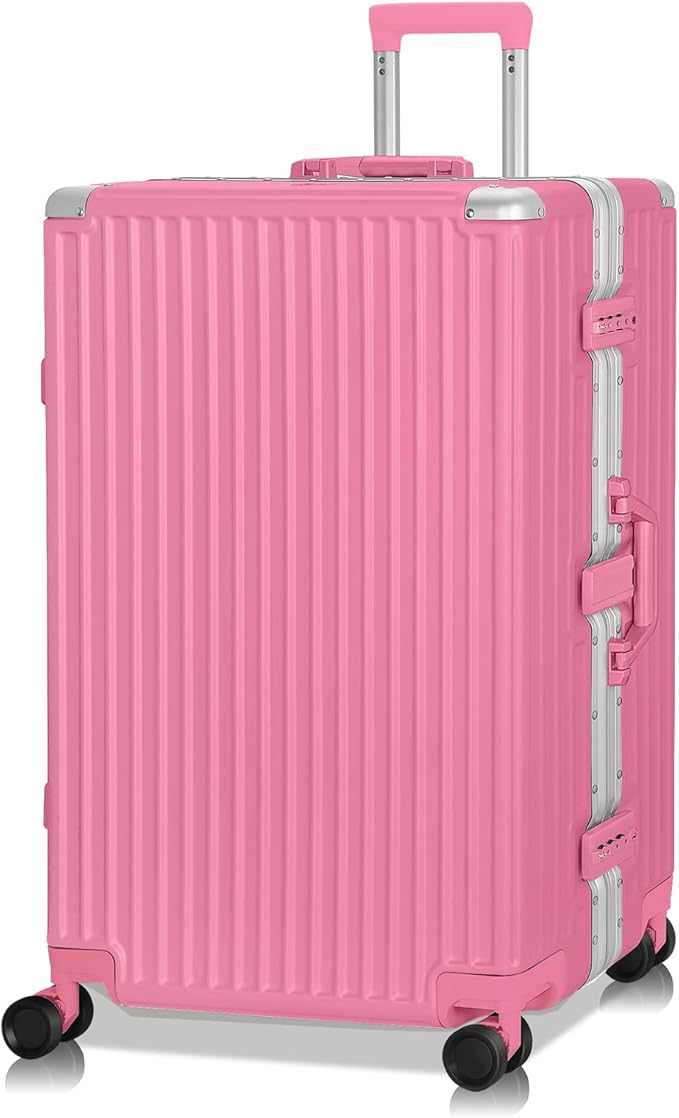 AnyZip Luggage Aluminium Frame Suitcase Hard Shell TSA Lock No Zipper 28In Rose by YourBestTravelChoice