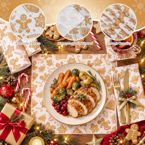 100 Pcs Christmas Wax Paper Sheets for Food Wrapping (Browm / Christmas Classic)