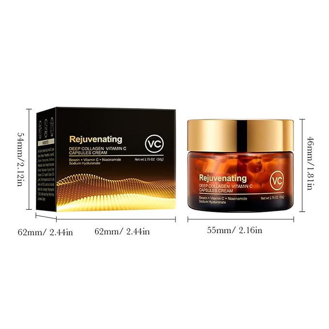 Deep Collagen Vitamin C Capsules Cream,Rejuvenating Anti-Wrinkle Moisturizer Face Cream,Nourish & Firm the Skin,Reduce Wrinkles,Enhance Elasticity Skin | For All Skins Typles 1.76Oz