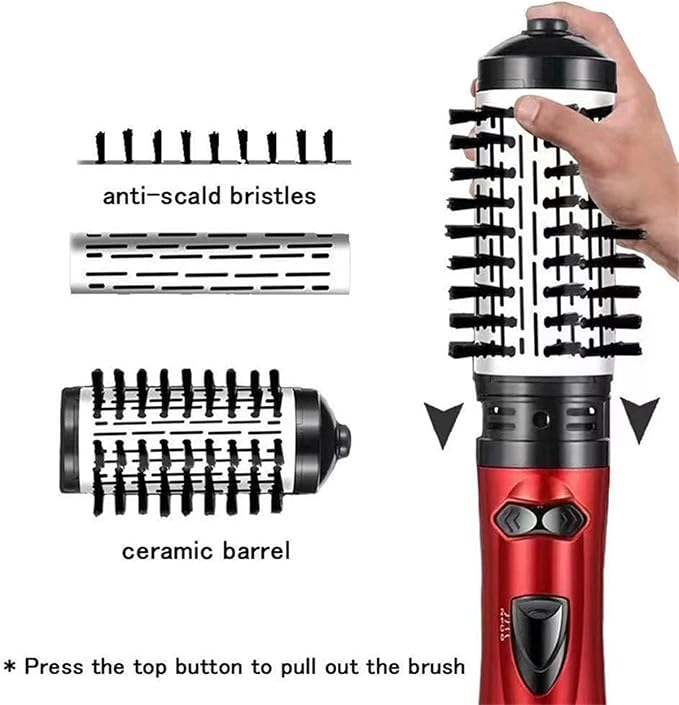 3-in-1 Hot Air Styler and Rotating Hair Dryer, Spin Hair Dryer Brush with 2 Interchangeable Brush, Anti-frizz Hot Air Spin Brush Set for Straightening, Drying, and Curling (Red)