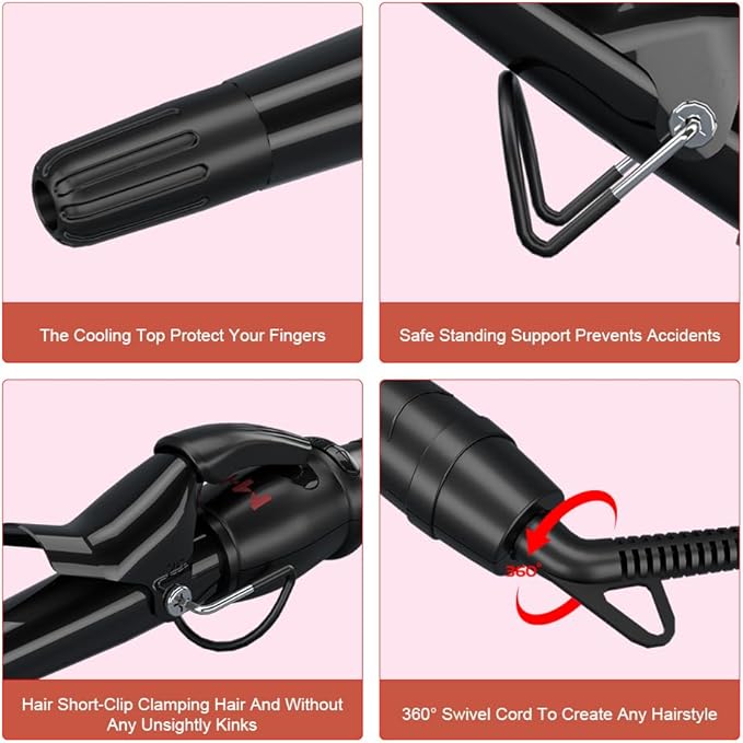 Hair Curling Wand, 0.5-1 Inch Tapered Ceramic Curling Iron, Hair Curler with 9 Temperature Settings & LCD Display for All Hair Types