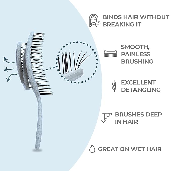 Ninabella Detangle Hair Brush for Women & Men - Does not Pull - Straightening Brushes for Straight & Curly Hair - Unique Spiral Detangling Hairbrush - Blue