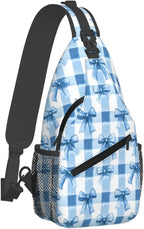 SUPLUCHOM Sling Bag Blue Bows Check Hiking Daypack Crossbody Shoulder Backpack - Image 2