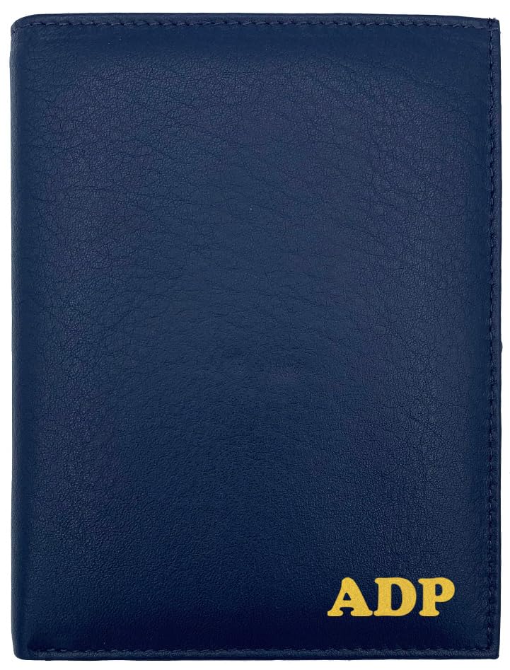 Deluxe Personalized Monogrammed Navy RFID Leather Passport Wallet (Navy / Deluxe)
