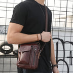 KPYWZER Genuine Leather Shoulder Bag Small Men Messenger Pack Handbag Sling - Image 7