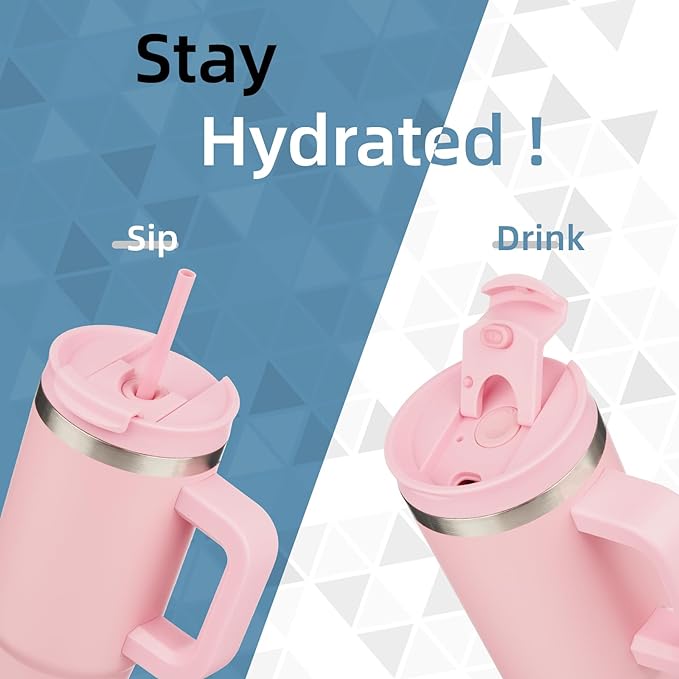 40 oz Tumbler with Handle and 2 Straws, 2 in 1 Lid Insulated Water Bottle - Image 2