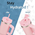 30 oz Tumbler with Handle and 2 Straws, 2 in 1 Lid Insulated Water Bottle - Image 2