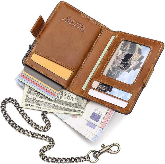Mens Wallet Card Holder: Pop Up Aluminum Case, Genuine Leather, RFID Blocking - Image 3