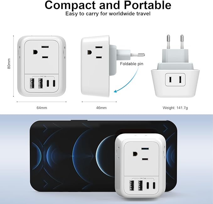 International Travel Adapter, Europe Travel Adapter - Image 5
